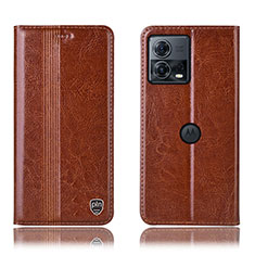 Leather Case Stands Flip Cover Holder H09P for Motorola Moto Edge S30 Pro 5G Light Brown