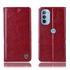 Leather Case Stands Flip Cover Holder H09P for Motorola Moto G31 Red