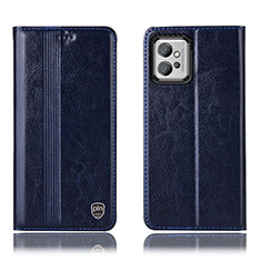 Leather Case Stands Flip Cover Holder H09P for Motorola Moto G32 Blue