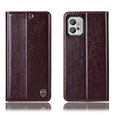 Leather Case Stands Flip Cover Holder H09P for Motorola Moto G32 Brown
