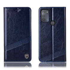 Leather Case Stands Flip Cover Holder H09P for Motorola Moto G50 Blue