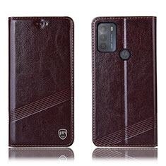 Leather Case Stands Flip Cover Holder H09P for Motorola Moto G50 Brown