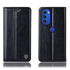 Leather Case Stands Flip Cover Holder H09P for Motorola Moto G51 5G Black