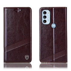 Leather Case Stands Flip Cover Holder H09P for Motorola Moto G71 5G Brown