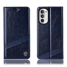 Leather Case Stands Flip Cover Holder H09P for Motorola Moto G71s 5G Blue