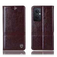 Leather Case Stands Flip Cover Holder H09P for OnePlus Nord N20 5G Brown