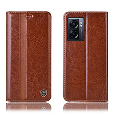 Leather Case Stands Flip Cover Holder H09P for OnePlus Nord N300 5G Light Brown