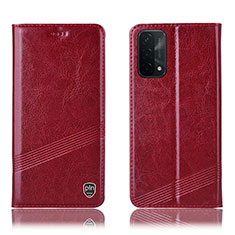 Leather Case Stands Flip Cover Holder H09P for Oppo A74 5G Red