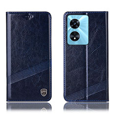 Leather Case Stands Flip Cover Holder H09P for Oppo A78 5G Blue