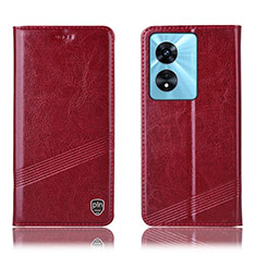 Leather Case Stands Flip Cover Holder H09P for Oppo A78 5G Red