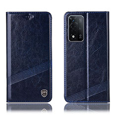 Leather Case Stands Flip Cover Holder H09P for Oppo A93s 5G Blue