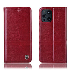 Leather Case Stands Flip Cover Holder H09P for Oppo Find X3 5G Red