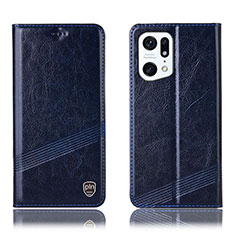 Leather Case Stands Flip Cover Holder H09P for Oppo Find X5 5G Blue