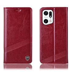 Leather Case Stands Flip Cover Holder H09P for Oppo Find X5 5G Red
