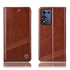 Leather Case Stands Flip Cover Holder H09P for Oppo K9S 5G Light Brown