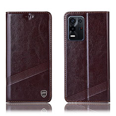 Leather Case Stands Flip Cover Holder H09P for Oppo K9X 5G Brown