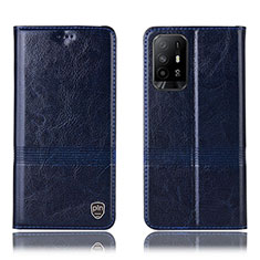 Leather Case Stands Flip Cover Holder H09P for Oppo Reno5 Z 5G Blue