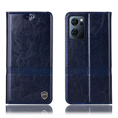 Leather Case Stands Flip Cover Holder H09P for Oppo Reno7 5G Blue