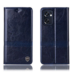 Leather Case Stands Flip Cover Holder H09P for Oppo Reno7 SE 5G Blue