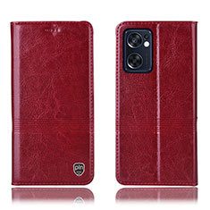 Leather Case Stands Flip Cover Holder H09P for Oppo Reno7 SE 5G Red