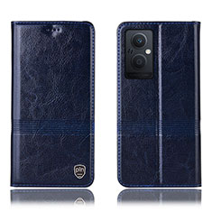 Leather Case Stands Flip Cover Holder H09P for Oppo Reno8 Lite 5G Blue