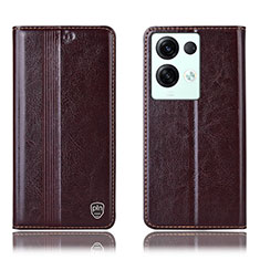 Leather Case Stands Flip Cover Holder H09P for Oppo Reno8 Pro 5G Brown