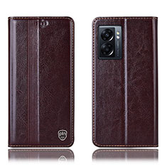 Leather Case Stands Flip Cover Holder H09P for Realme V23 5G Brown