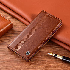 Leather Case Stands Flip Cover Holder H09P for Samsung Galaxy Note 10 5G Light Brown