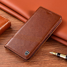 Leather Case Stands Flip Cover Holder H09P for Samsung Galaxy S21 Ultra 5G Light Brown