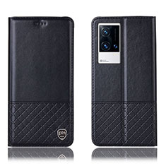 Leather Case Stands Flip Cover Holder H09P for Vivo iQOO 8 5G Black