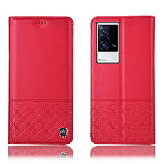 Leather Case Stands Flip Cover Holder H09P for Vivo iQOO 8 5G Red