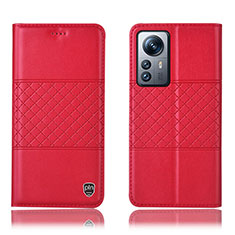 Leather Case Stands Flip Cover Holder H09P for Xiaomi Mi 12 5G Red