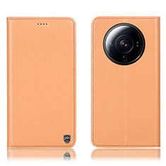Leather Case Stands Flip Cover Holder H09P for Xiaomi Mi 12 Ultra 5G Orange