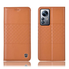 Leather Case Stands Flip Cover Holder H09P for Xiaomi Mi 12S 5G Orange