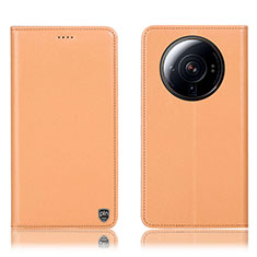 Leather Case Stands Flip Cover Holder H09P for Xiaomi Mi 12S Ultra 5G Orange