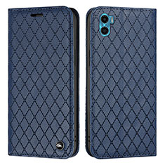 Leather Case Stands Flip Cover Holder H09X for Motorola Moto E22S Blue
