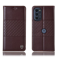 Leather Case Stands Flip Cover Holder H10P for Motorola Moto Edge (2022) 5G Brown