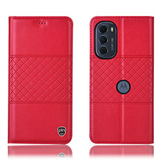 Leather Case Stands Flip Cover Holder H10P for Motorola Moto Edge (2022) 5G Red