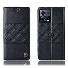 Leather Case Stands Flip Cover Holder H10P for Motorola Moto Edge 30 Fusion 5G Black
