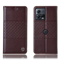 Leather Case Stands Flip Cover Holder H10P for Motorola Moto Edge 30 Fusion 5G Brown