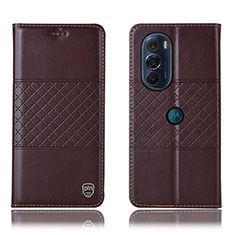 Leather Case Stands Flip Cover Holder H10P for Motorola Moto Edge 30 Pro 5G Brown
