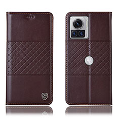 Leather Case Stands Flip Cover Holder H10P for Motorola Moto Edge 30 Ultra 5G Brown