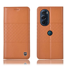 Leather Case Stands Flip Cover Holder H10P for Motorola Moto Edge Plus (2022) 5G Orange