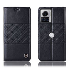 Leather Case Stands Flip Cover Holder H10P for Motorola Moto Edge X30 Pro 5G Black