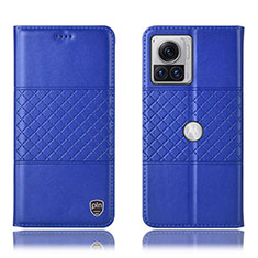 Leather Case Stands Flip Cover Holder H10P for Motorola Moto Edge X30 Pro 5G Blue
