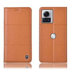 Leather Case Stands Flip Cover Holder H10P for Motorola Moto Edge X30 Pro 5G Orange