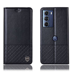 Leather Case Stands Flip Cover Holder H10P for Motorola Moto G200 5G Black