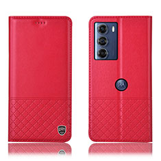 Leather Case Stands Flip Cover Holder H10P for Motorola Moto G200 5G Red