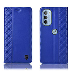 Leather Case Stands Flip Cover Holder H10P for Motorola Moto G31 Blue