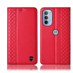 Leather Case Stands Flip Cover Holder H10P for Motorola Moto G31 Red